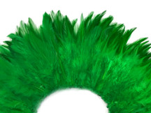 4 Inch Strip – 4-6” Dyed Kelly Green Strung Chinese Rooster Saddle Feathers