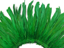 2.5  Inch Strip -  Kelly Green Strung Natural Bleach & Dyed Coque Tails Feathers