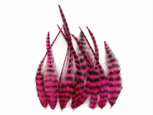 1 Dozen - Short Hot Pink Grizzly Rooster Hair Extension Feathers
