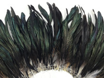 2.5  Inch Strip -  Natural Black Half Bronze Coque Tail Strung Rooster Feathers