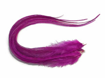 6 Pieces - Solid Magenta Thick Long Rooster Hair Extension Feathers