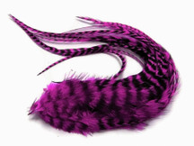 6 Pieces - Magenta Thick Long Grizzly Rooster Hair Extension Feathers