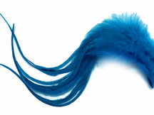 6 Pieces - XL Solid Turquoise Blue Thick Rooster Hair Extension Feathers