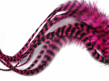 6 Pieces - XL Hot Pink Thick Grizzly Rooster Hair Extension Feathers