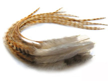 6 Pieces - Bleached Thick Long Grizzly Rooster Hair Extension Feathers