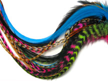 10 Pieces - Rainbow Combo Mix Long Rooster Hair Extension Feathers