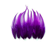1 Dozen - Short Solid Purple Whiting Farm Rooster Saddle Hair Extension Feathers