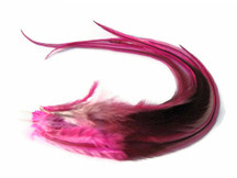 6 Pieces - Hot Pink Badger Thick Long Rooster Hair Extension Feathers