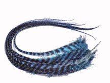 6 Pieces - Light Blue Grizzly Thick Long Rooster Hair Extension Feathers