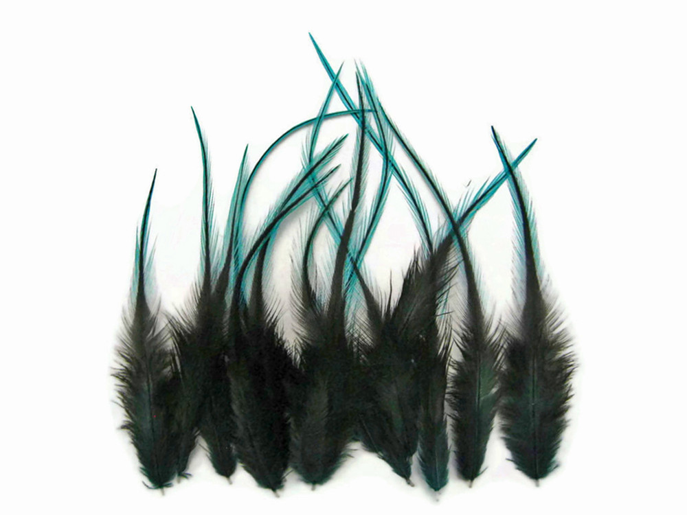 SHORT SOLID GREEN Rooster Hair Extension Feathers 1 Dozen 