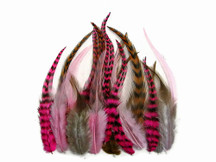 2 Dozen - Short Chocolate Berry Mix Whiting Farm Rooster Saddle Hair Extension Feathers