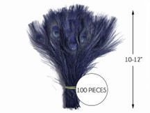 100 Pieces – Navy Blue Bleached & Dyed Peacock Tail Eye Wholesale Feathers (Bulk) 10-12” 