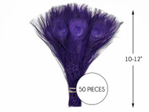 50 Pieces – Eggplant Bleached & Dyed Peacock Tail Eye Wholesale Feathers (Bulk) 10-12” Long 