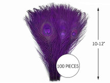 100 Pieces – Purple Bleached & Dyed Peacock Tail Eye Wholesale Feathers (Bulk) 10-12” Long 
