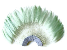 1 Piece - Aqua Half Beaded Pinwheel Stripped Rooster Hackle Feather Pads