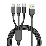 1M USB 3-in-1 Multi Charger Cable with Metal Plug + Cotton Braided