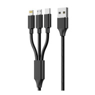 1M USB 3-in-1 Multi Charger Cable with Metal Plug + Cotton Braided