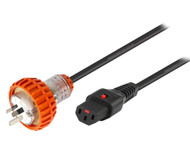 2M 10A Captive 3Pin Plug to IEC C13 Power Cable with Lock