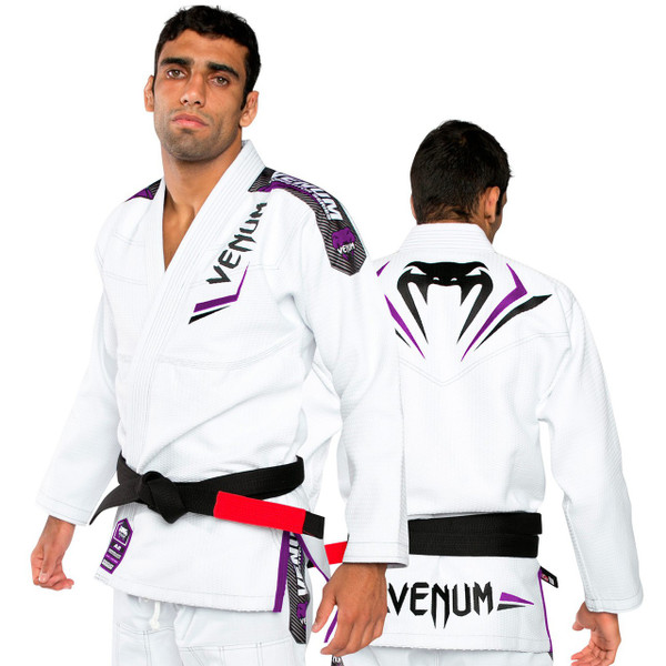 Venum Elite Jiu Jitsu Gi in White and purple.  Now available at www.thejiujitsushop.com Front of gi in white and purple

Enjoy free shipping from The Jiu Jitsu Shop.  Top quality brazilian jiu-jitsu gear for men women and kids.