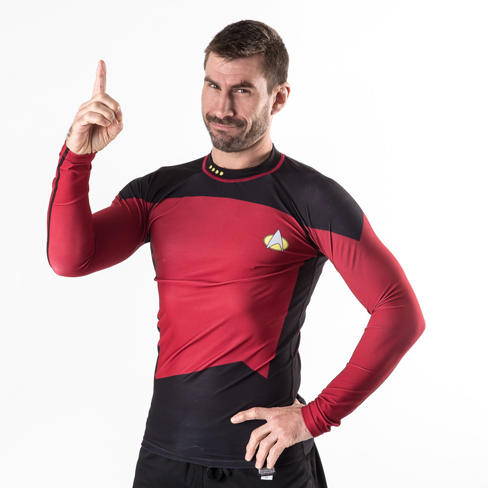 Fusion FG Star Trek The Next Generation Red uniform. Command rash guard.  Available at www.thejiujitsushop.com Join the ranks of the 24th century.  Join Patrick Stewart and the Red army today

Enjoy Free Shipping from The Jiu Jitsu Shop. 