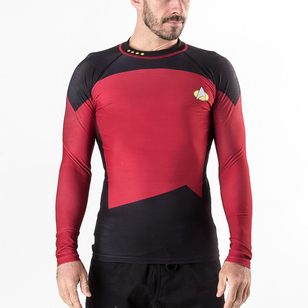Fusion FG Star Trek The Next Generation Red uniform. Command rash guard.  Available at www.thejiujitsushop.com Join the ranks of the 24th century.  Join Patrick Stewart and the Red army today

Enjoy Free Shipping from The Jiu Jitsu Shop. 