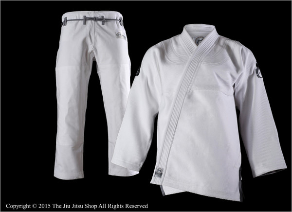 Inverted Gear Panda Armor Gi.  Available at www.thejiujitsushop.com  Free Shipping from The Jiu Jitsu Shop today.  950 GSM heavy duty jacket. White gi with grey logos

Heavy duty gi for the Double Weave Fans.