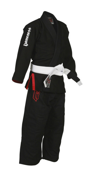 Gameness kids air bjj black gi.  Available at www.thejiujitsushop.com.  comfortable, durable affordable kids gi modeled after the popular gameness air. 

Enjoy free shipping storewide on all products from The Jiu Jitsu Shop today! 