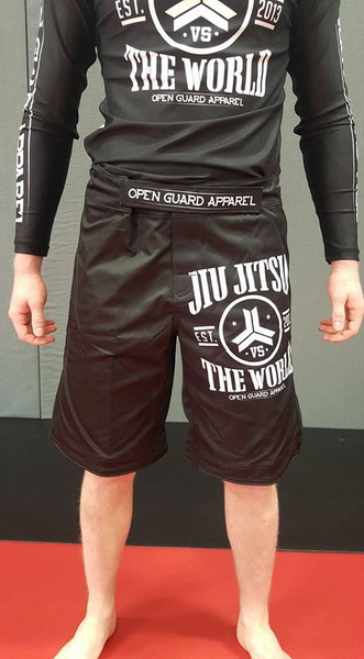 OGA Jiu Jitsu Vs The World Fight Shorts.  Great for BJJ and MMA.  Black and White Grappling Shorts from Open Guard Apparel. 

Available with free Shipping from The Jiu Jitsu Shop.  