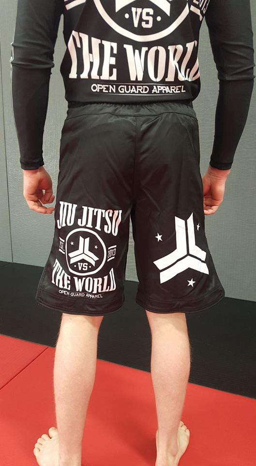 OGA Jiu Jitsu Vs The World Fight Shorts.  Great for BJJ and MMA.  Black and White Grappling Shorts from Open Guard Apparel. 

Available with free Shipping from The Jiu Jitsu Shop.  
