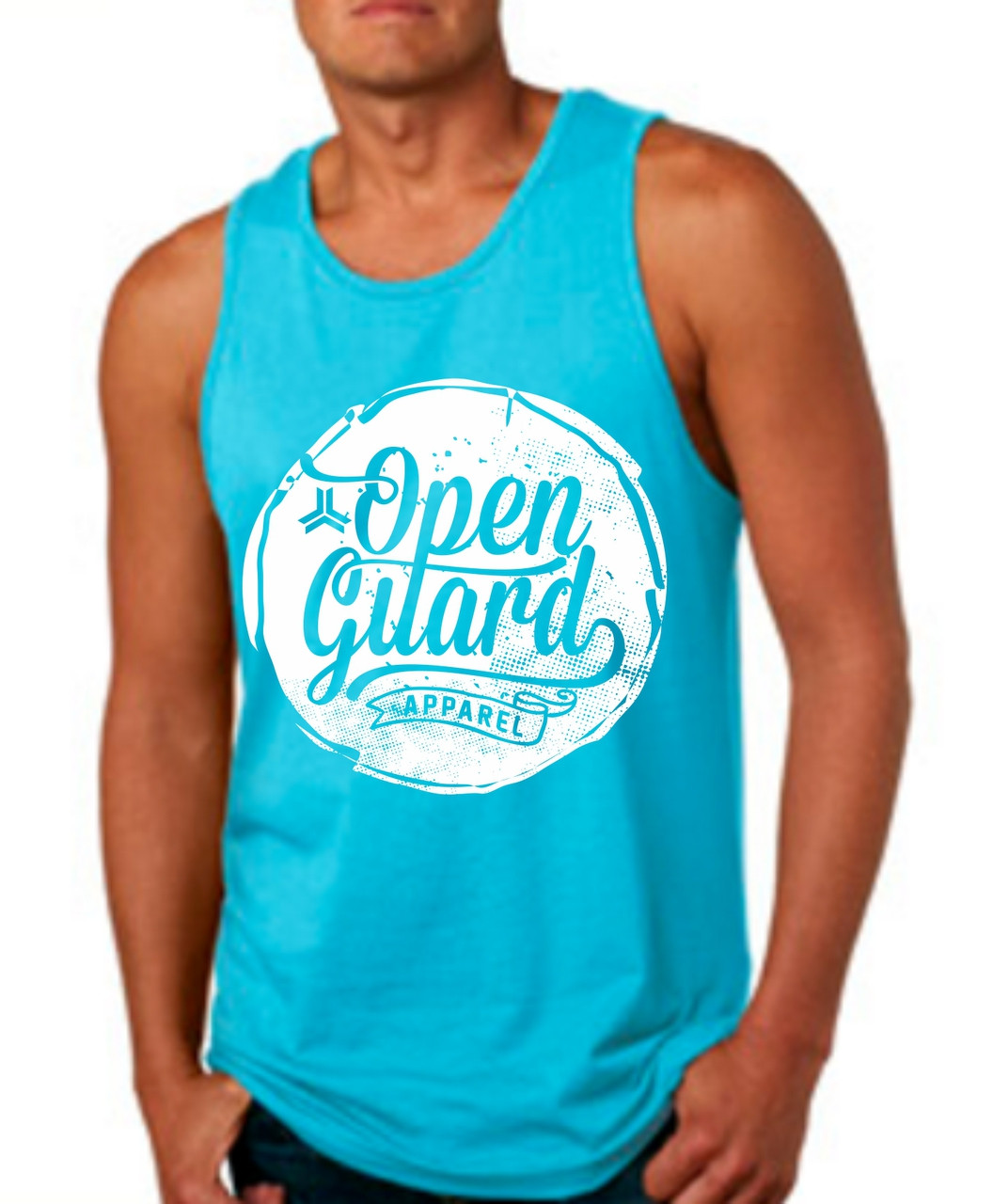 OGA Circle Flow Tank available in Tahiti blue and White at www.thejiujitsushop.com or www.openguardapparel.com 