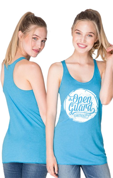OGA Circle Flow Tank available for girls in tahiti blue and white at www.thejiujitsushop.com or www.openguardapparel.com 