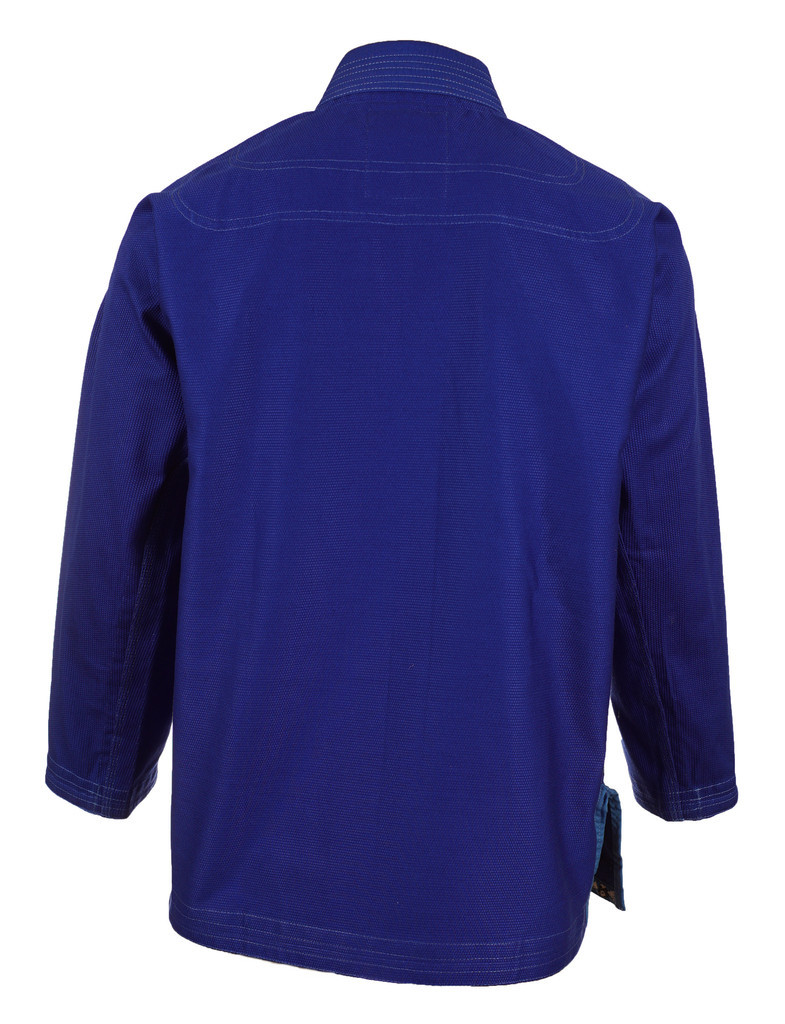 back of the new Inverted Gear Blue Light PEarl Weave Skies gi.  Available with free shipping from The Jiu Jitsu Shop. 