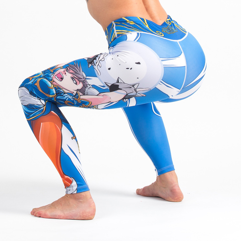 Squat position of the Street Fighter Chun Li Women's Spats available at www.thejiujitsushop.com

Enjoy Free Shipping on these Street fighter female tights for grappling and all around awesomeness.