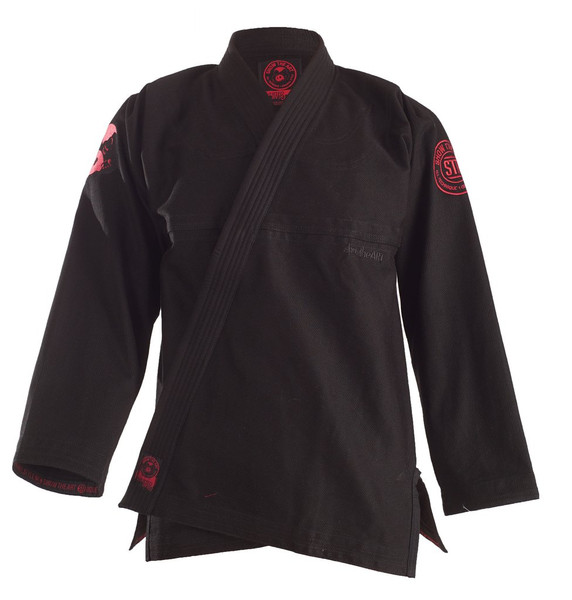 Inverted Gear Dark Matter Gi X show the art collaboration Black and red gi.  Enjoy free shipping from www.thejiujitsushop.com