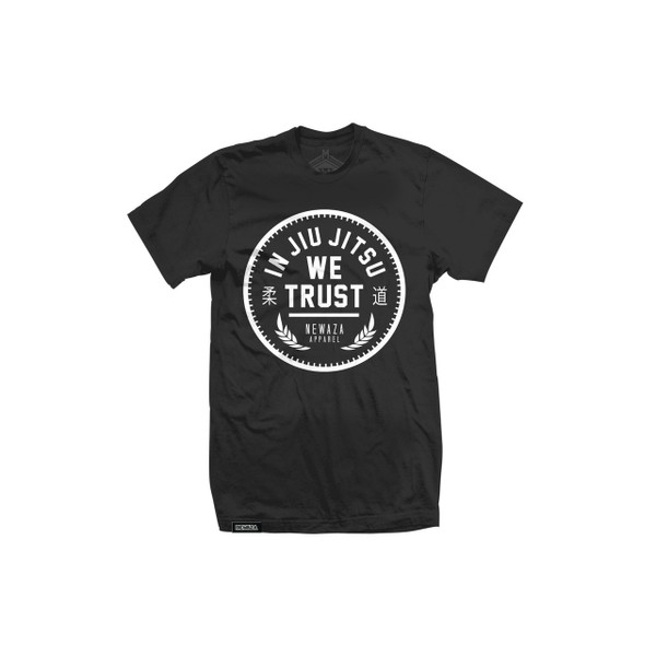 Newaza Apparel In Jiu Jitsu We trust black shirt white writting.  Available at www.thejiujitsushop.com today!

Free Shipping on all products in our shop!