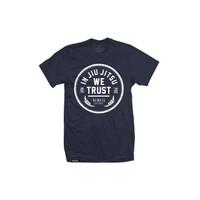 Newaza Apparel In Jiu Jitsu We trust Navy shirt white writting.  Available at www.thejiujitsushop.com today!

Free Shipping on all products in our shop!