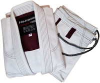 The Jiu Jitsu Shop Minimalist White with Burgandy accents.  Specifically cut for women.  Available at www.thejiujitsushop.com

Enjoy Free Shipping today! 