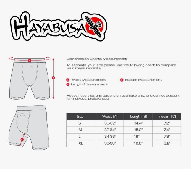 Sizing Chart of the Hayabusa Haburi Compression Shorts now available at www.thejiujitsushop.com

Enjoy free shipping from The Jiu Jitsu Shop today!