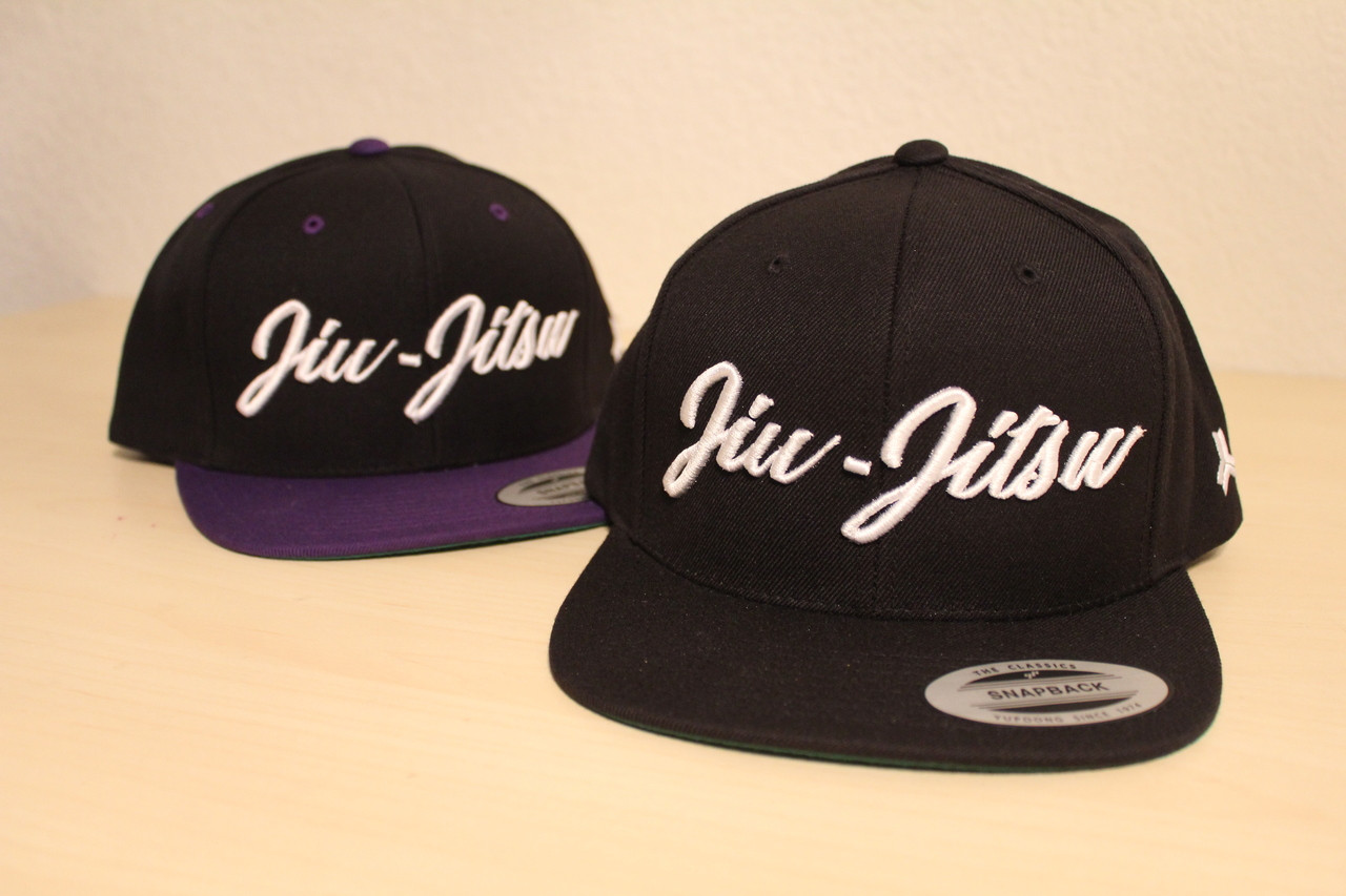 Open Guard Apparel All Black/Purple Jiu Jitsu Cursive Hat Snap back style. 