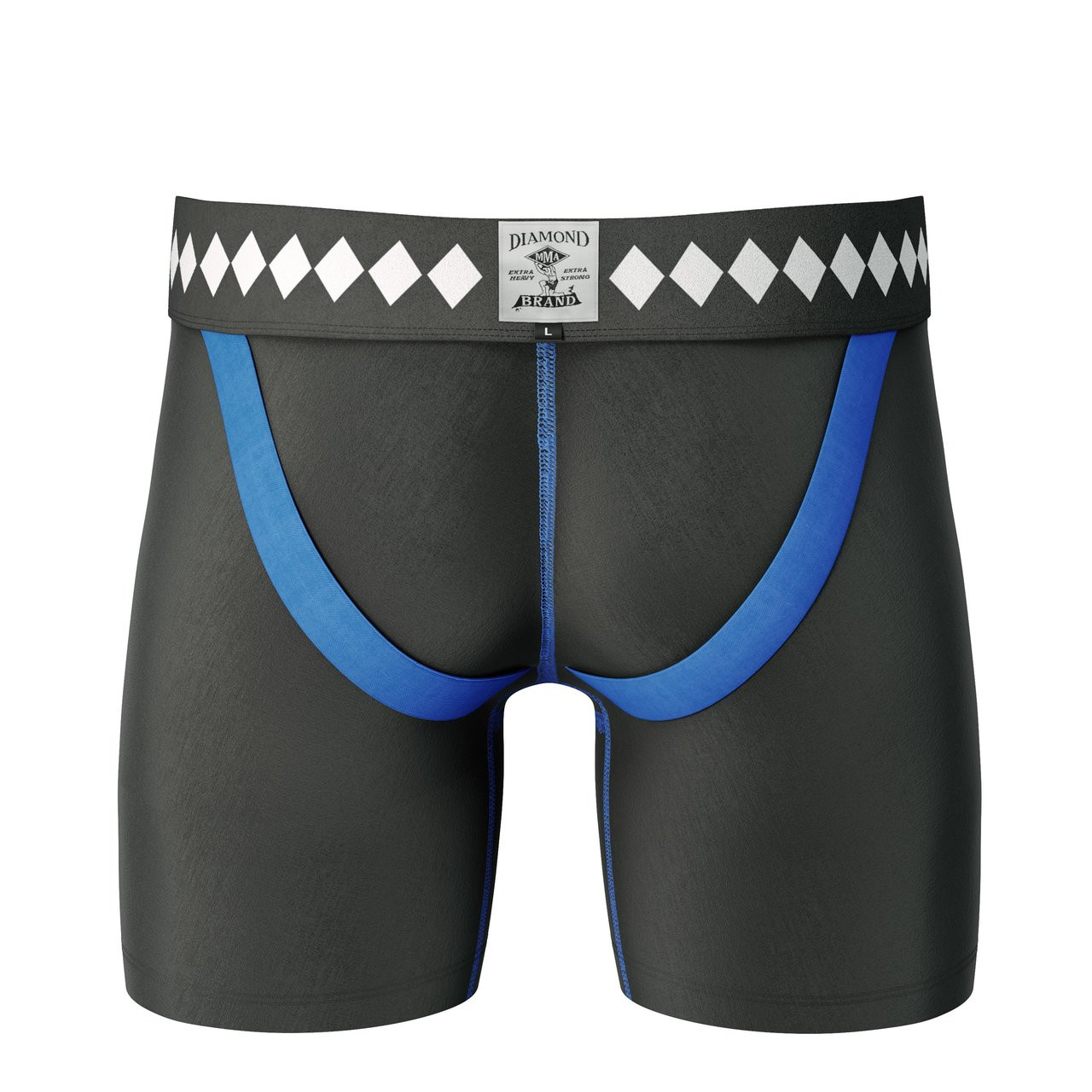 Black/Blue Diamond MMA Compression Shorts with Groin Protection Cup System