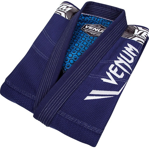 Venum Elite BJJ Gi Navy Blue folded jacket top  @ www.thejiujitsushop.com