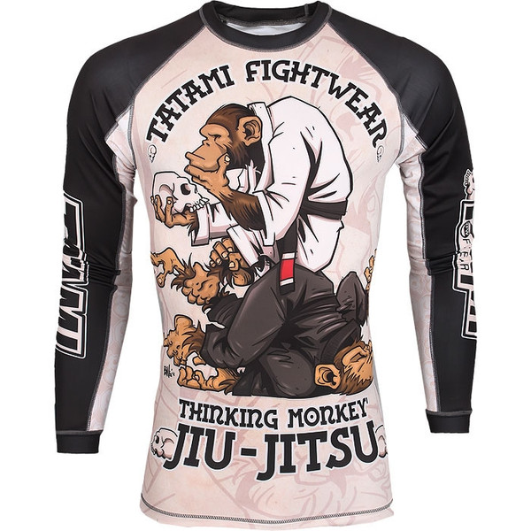 The Thinking monkey rashguard tatami thinker monkey available at www.thejiujitsushop.com 

Enjoy Free Shipping storewide on all tatami and BJJ gear from Gis, rashguard, belts and apparel
