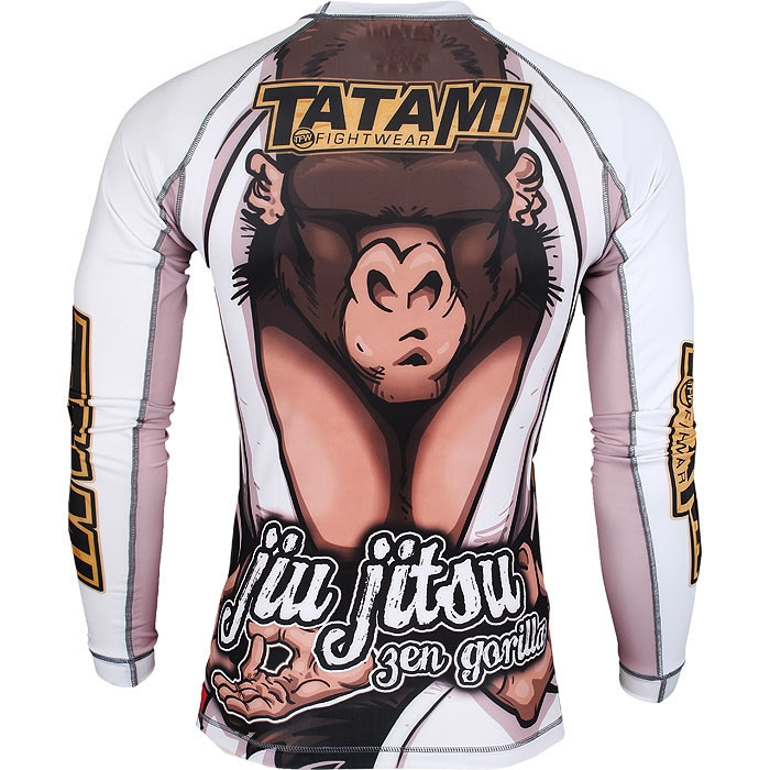 Tatami Zen Gorilla Long Sleeve Rashguard @ The Jiu Jitsu Shop.  Be at one with the mats.  Back of the Rashguard