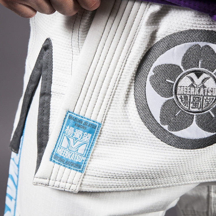 Meerkatsu Heavenly Kimono White lapel tip @ The Jiu Jitsu Shop