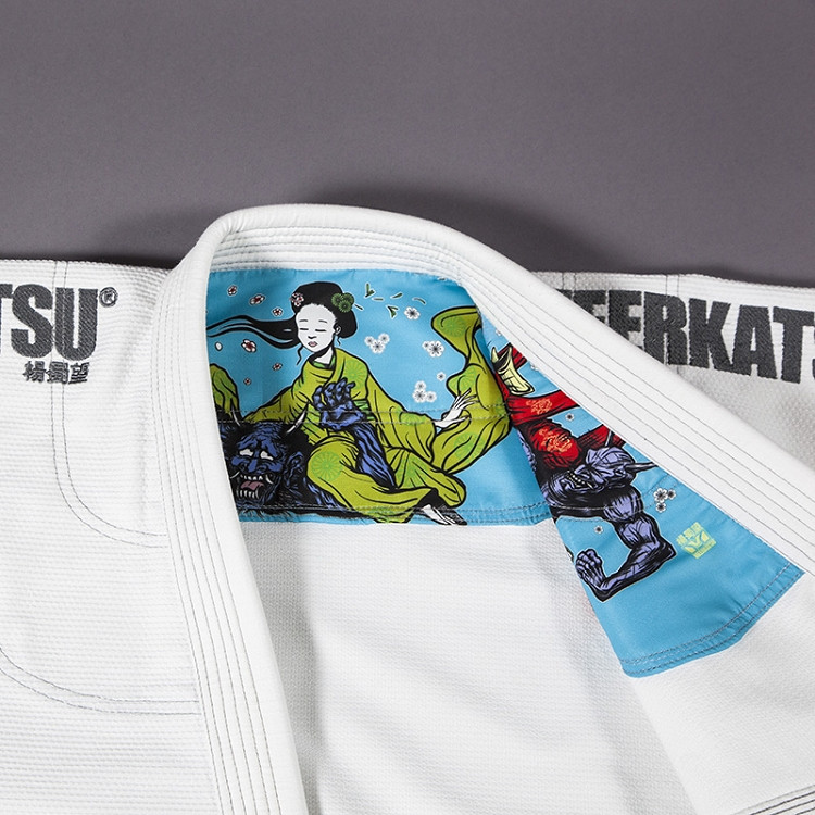 Meerkatsu Heavenly Kimono White rashguard lining @ The Jiu Jitsu Shop