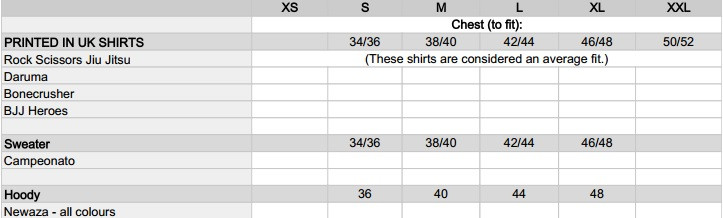 Scramble X Sakuraba IQ Wrestler Hoodie Sizing Chart @ The Jiu Jitsu Shop