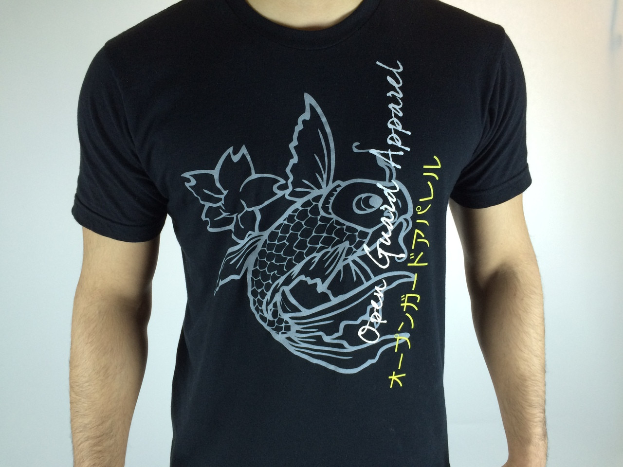 Black OGA calm Koi Fish Jiu Jitsu Tshirt @ www.thejiujitsushop.com  Open Guard Apparel Koi Fish Tshirt Modeled