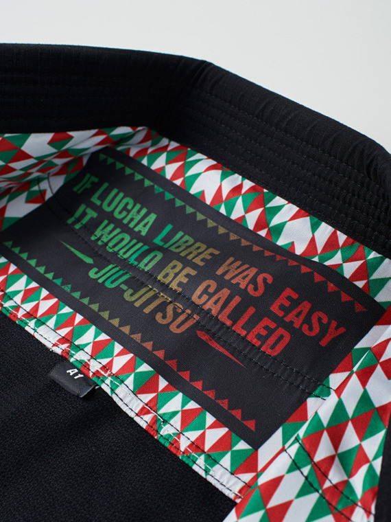 Manto Lucha Jiu Jitsu Gi @ www.thejiujitsushop.com .  Black red and green the luchadores are here!