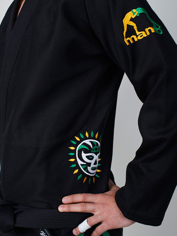 Manto Lucha Jiu Jitsu Gi @ www.thejiujitsushop.com .  Black red and green the luchadores are here!
