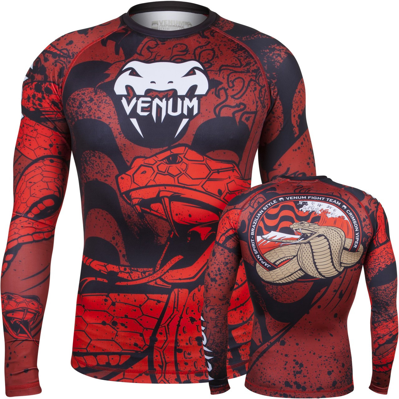 Venum Absolute Crimson Viper rashguard long sleeve.  The Jiu Jitsu Shop. www.thejiujitsushop.com 

Beautiful design with collaboration with Leandro Lo.  Long sleeve viper design.